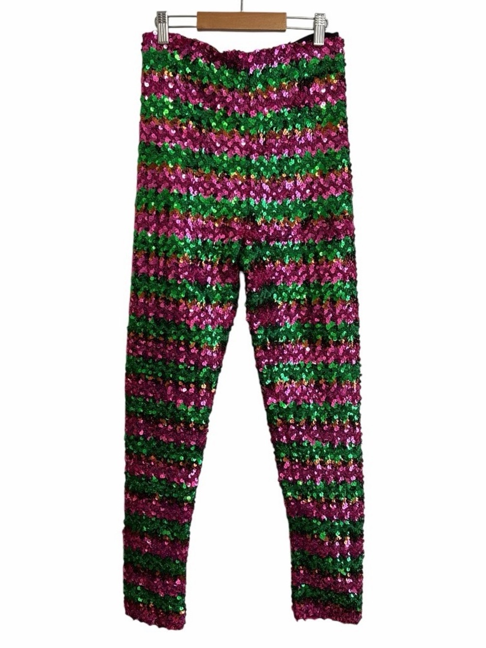 GUCCI Striped Sequin Skinny Pants Pink x Green- Small